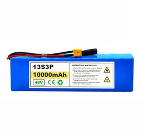 48V 10Ah Baterías De Iones De Litio Impermeables para Bicicletas Eléctricas con Cargador 13S3P Baterías De Litio Recargables De Alta Potencia E-Bike Batería Recargable XT30+JST