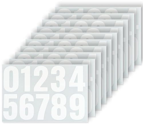 10 BlattZahlen Aufkleber Weiß 10 cm, Wetterfest Selbstklebende Zahlen 0–9, Vinyl Nummern Aufkleber für Hausnummer Briefkasten Postkasten Tür Schild, Zahlen Sticker Außenbereich