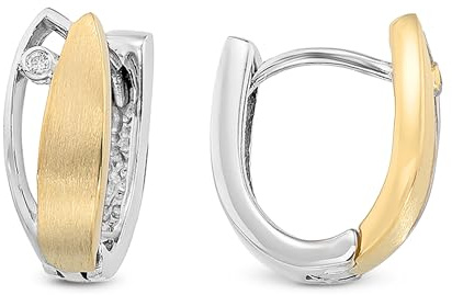 CASSINI Bicolor Creolen - mattiertes Gold-Blatt-Design Ohrringe, nickelfrei, Zirkonia, Schmuck für Damen, elegant für Alltag, stilvolle Silber- & Gold-Hoops, bequem, zeitlos & vielseitig tragbar 3CZZ