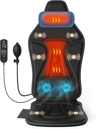 Massagesitzauflage mit Wärme und Kühlen,6 Vibrationsmotoren Massageauflage mit Vibration für Rücken und Nacken,Sitzkissen zur Entspannung,Rückenmassagegerät Hause Büro,Geschenke für Männer/Frauen/Mama