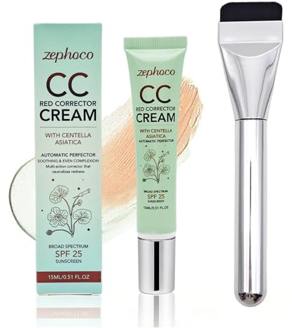 CC Red Correct Crema,Dull Correct Crema con Centella Asiatica | Anti-Rossori e Uniformità Della Pelle,SPF 25,Viene Fornito con Pennello per Fondotinta,Correttore Idratante-15ml