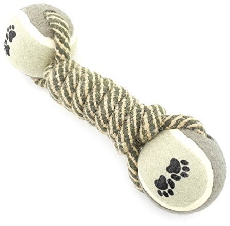 smalllee_lucky_store Pet Double Tennis Ball with Rope Dog Toy for Medium to Large Doggie,Indestructible Dog Tuy Teeth Cleaning 9inch