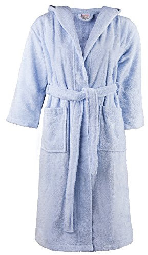 Clinotest Kinderbademantel aus Frottee – Weicher Bademantel mit Kapuze aus 100% Baumwolle, saugfähig und flauschig, ideal für Jungen und Mädchen, mit Bindegürtel, maschinenwaschbar - Pastellblau