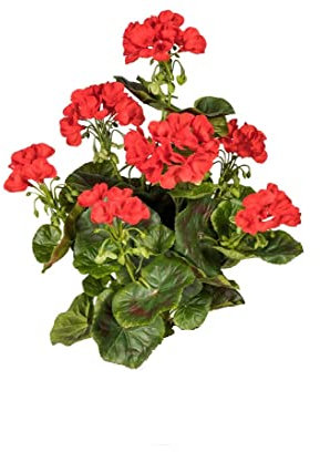 Kunstpflanze Geranie rot blühend UV-Beständig mit 40cm - Künstliche Pelargonien Garanienpflanze zum Stecken