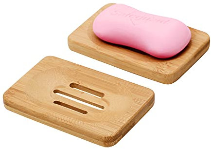 Mutsitaz 2 Stück Seifenschale Bambus Seifenhalter Natürlicher aus Holz Badezimmer Dusche