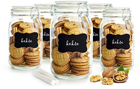 Sendez Set of 2 Preserving Jars 1500 ml with Swing Top Board Chalk Storage Jar (2 Pieces)