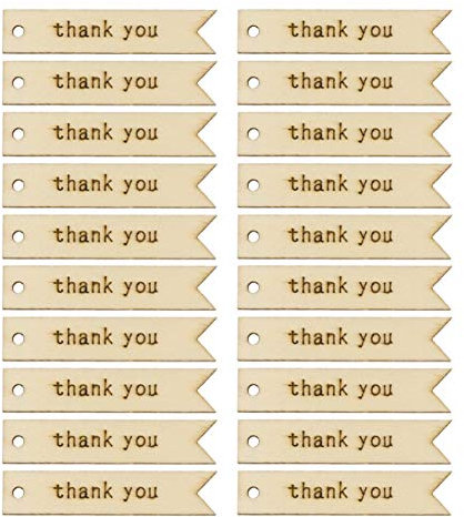 NUOBESTY 60 Stück Holzkarten Holzanhänger Handwerk geschnitzte Buchstaben Holzscheiben Ausschnitte mit Löchern Holz Geschenkanhänger für Geburtstag Hochzeit Party besondere Daten (Thank You)