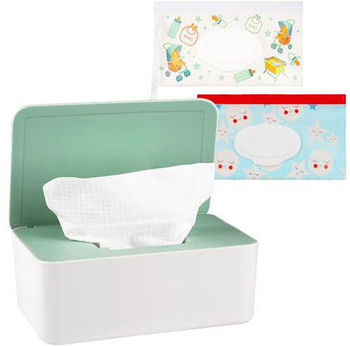 Whiidoom Diaper Wipes Dispenser Wipes Holder, Wipes Tissue Case Keeps Wipes Fresh Tissue Wipes Container with Lid (Green)