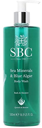SBC Skincare - Duschgel Feuchtigkeitsspendend mit Blauen Algen und Meeressalz - 500 ml - Reinigt die Haut und Spendet Glanz und Festigkeit - Shower Gel -Sea Minerals & Blue Algae Body Wash