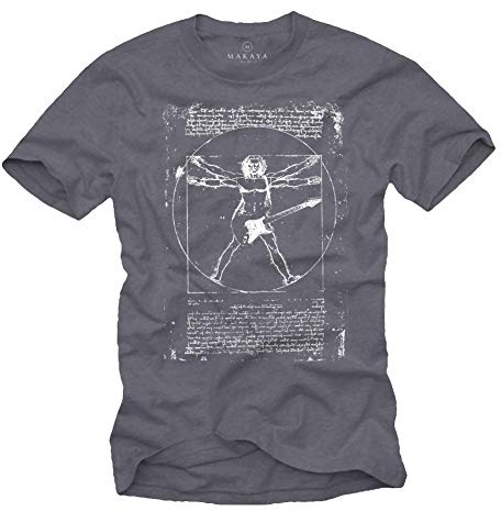 Musik T-Shirts mit Gitarre Leonardo DA Vinci Blaugrau Männer XXXL