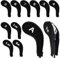 WIOR Golf Club Head Covers, 12Pcs Neoprene Zippered Golf Wedge Iron Covers with Large Number Tags & Long Neck, Protective Mesh Golf Iron Head Covers for Men Women, Fit for Most Standard Irons (Black)