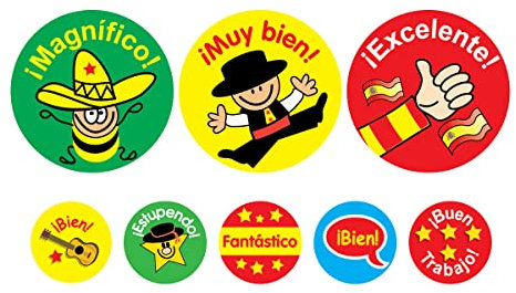 SuperStickers Spanische Lob Aufkleber - Bumper Pack mit 1240 Aufklebern in gemischten Größen Perfekt für Lehrer.