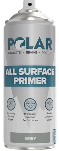 Polar Matt Grey Primer Spray Paint - 400ml | High-Build Filler Primer Paint for Wood, Metal, Plastic, Ceramics, Tiles & Painted Surfaces | Spray Primer for Long Lasting Protection & Quick Drying