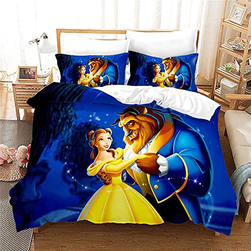 Agmdno Bettwäsche-Sets Beauty and The Beast,kinderbettwäsche,Mikrofaser Bettwäsche 135x200 cm +Kissenbezug 80x80cm-Bettbezüge 2 Teilig (A07,135x200cm+80x80cmx1)