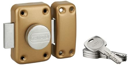 Verrou de Sécurité, Verrou à Bouton, pour Porte d'entrée, Cylindre Laiton 8 Goupilles, 4 Clés Incluses, Époxy Or, Installation Intérieure Ou Extérieure, Porte d'épaisseur 70 mm, THIRARD