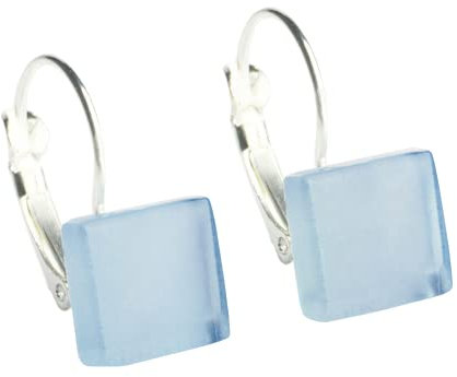 Hängende Ohrringe himmelblau • Nickelfreie Ohrhänger Silber • Hängeohrringe mit Verschluss • Nachhaltiger Ohrschmuck • Schmucksteine: 10mm x 10mm x 3mm