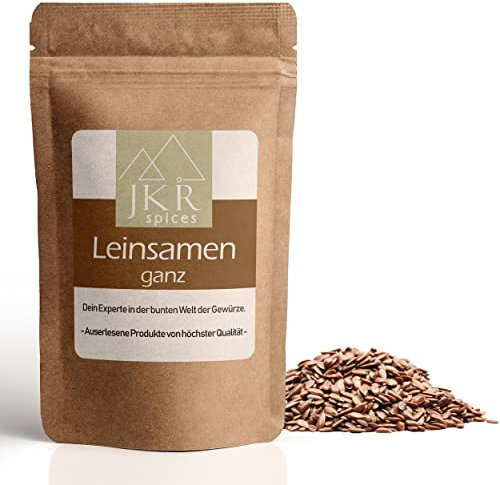 JKR Spices Leinsamen ganz - Leinsaat - ganze Lein Körner- braun - Ballaststoffe, Müsli, zum Backen, Kochen & Smoothies | 100% natürlich ohne Zusätze (1000 GR)