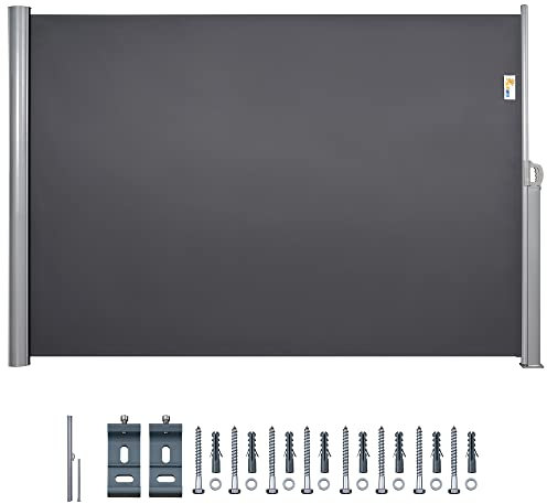 SUNMER Aluminium Side Awning Retractable Full Cassette Adjustable Length for Outdoor Privacy Screen Shelter Wind Breaker for Garden, Hot Tub, Balcony, Terrace - 1.6 X 3m