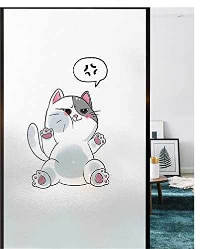Blickdicht Sichtschutzfolie, Selbsthaftend Milchglasfolie Sonnenschutz Scheibenfolie, Fensterfolie statisch haftend Anti-UV, Für Zuhause Badzimmer Oder BüRo - Katze(90cmx200cm)