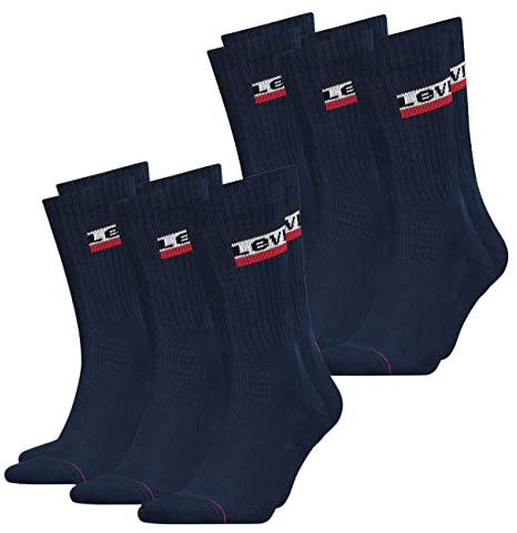 Levis Herren Socken Regular Cut 120SF SPRT LT 6er Pack Crew Sportsocken Baumwolle 35-38 39-42 43-46 Schwarz Weiß Blau Grau, Größe:35-38, Farbe:Dress Blue (002)