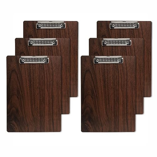 GUOKOFF Klemmbrett Holz A5, 6 Stück Hartplatten, Schreibbrett Mit Metallklemme, Zwischenablage Schreibblock, Pad Halter Clipboard DIN A5, Braun