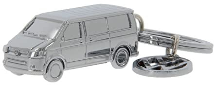 BRISA VW Collection - Volkswagen 3D Metall Schlüssel-Anhänger-Ring Schlüsselbund-Accessoire Keyholder im T5/T6 Bulli Bus Design (Antiksilberoptik)