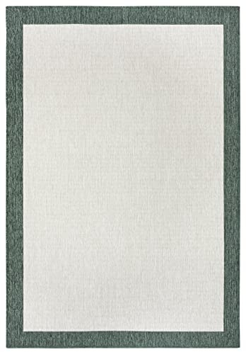 NORTHRUGS Panama Indoor and Outdoor Rug 80 x 150 cm - Reversible Rug Weatherproof Modern Plain Design with Border Runner for Balcony Patio Garden Conservatory Living Room Rug Waterproof Green