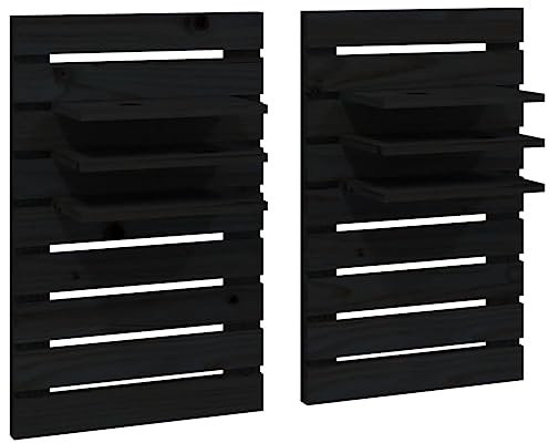 vidaXL Wand Nachttisch 2 STK., Wandregal für Schlafzimmer, Nachttischregal mit viel Stauraum, Hängeregal Schweberegal, Schwarz Massivholz Kiefer