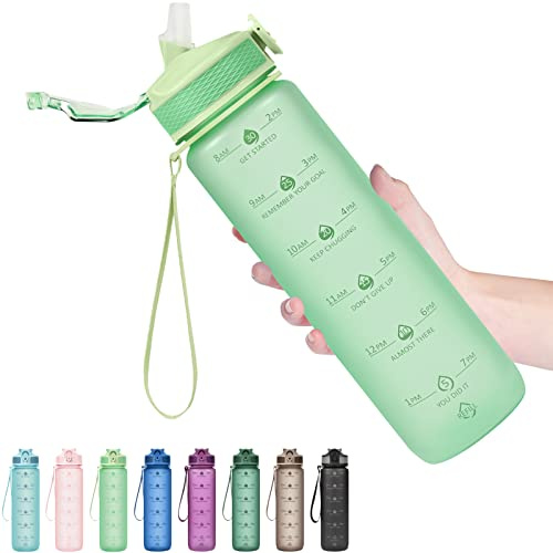 Hyeta 900 ml Wasserflaschen mit Strohhalm – Bleiben Sie motiviert und hydratisiert mit bequemen Trinkmarkierungen, langlebig, auslaufsicher und BPA-frei