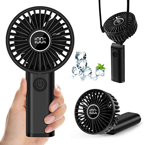 Handheld Fan Portable, Hand Held Fans UK Rechargeable with 6 Speeds, Personal USB Fan Battery Powered, Mini Foldable Electric Fan Folding Small Desk Fan with Power Bank for Travel Kids Women Handbags