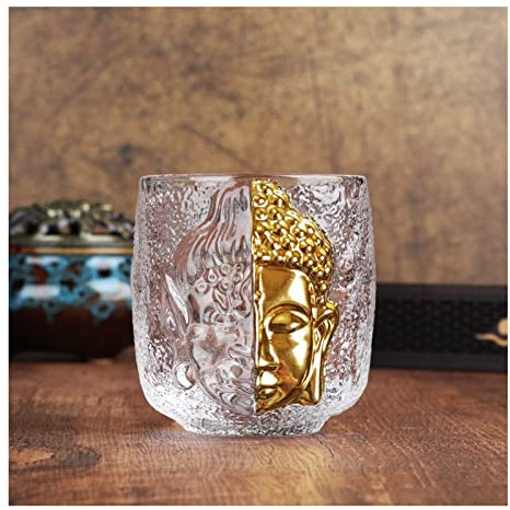 Uziqueif Wassergläser Weißweingläser Trinkgläser Saftglas Tee-Gläser, 100ml Kreative Glas Buddha Kopf Wasserschale Tasse, Perfekt für zu Hause Restaurant und Party,Gold