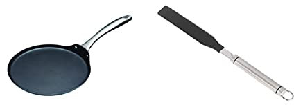 MasterClass Carbon Steel Non-Stick Induction-Safe Crêpe Pan, Black, 24 cm (9.5) & KitchenCraft Professional Plastic Spatula, Palette Knife for Baking with Stainless Steel Handle, 33 cm
