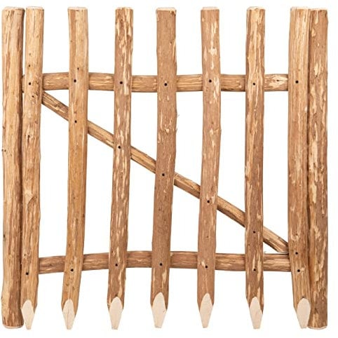 VOSS.garden Gartentor für Staketenzaun, Holztür aus Haselnuss 100x100cm, Abstand 7-9cm, Gartenpforte, Gartentür