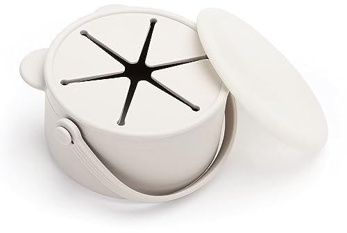 Orzbow Silikon Snackbox Baby,Auslaufsicher Snackbecher Kinder mit Deckel und Handgriff, Staubdicht Snack Becher Baby, Spülmaschinenfest, Leichtes Tragen und Halten, Beige