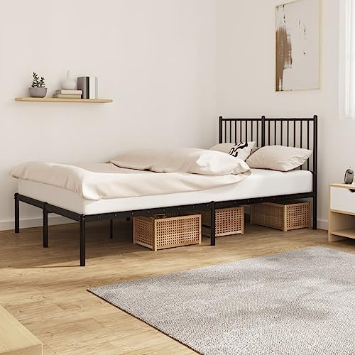 ZEYUAN Bettgestell mit Kopfteil, Bett, Bed Frame, Familienbett, Bettrahmen, Bett Gestell, Bett Rahmengestell, Schlafzimmer Bett, Metall Schwarz 120x190 cm