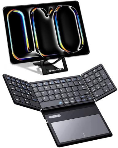 zenrich Foldable Wireless Bluetooth Keyboard with Touchpad/NumberPad/Stand (Sync Up to 3 Devices), Ultra Slim Travel Keyboard for Windows iOS Android Mac iPad, Black