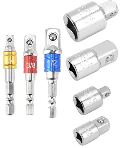 QWORK® 7pc Impact Socket Adaptor Set - 1/4, 1/2, 3/8 Socket Spanner Nut Adapter
