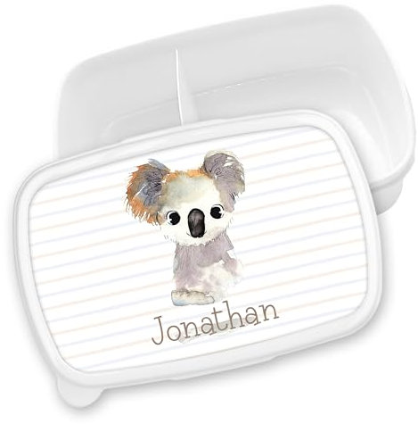 timalo® Brotdose Kinder personalisiert mit Namen | Bento Lunchbox Unterteilung mit Fächern | Jungen Mädchen Kindergarten Schule Motiv Tiere Geschenk | 09- Koala