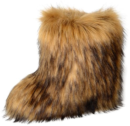 YXCFEWD Fur Boots for Women Winter Fluffy Furry Boots for Girls Flat Heel Snow Boots(Brown, 8)