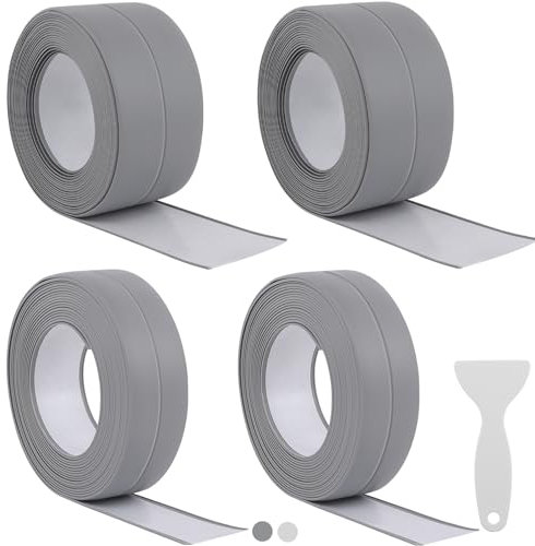 FINEASY 4 Rollen Weichsockelleiste Selbstklebend 38mm&22mm 3,2m, Selbstklebende Abschlussleiste aus PVC, Flexible Knickleiste, Weichsockelleiste für Küche und Badezimmer (Grau)
