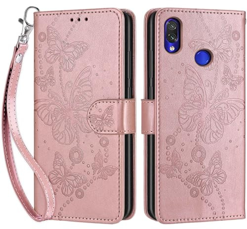 SIENIANLINE Cover per Xiaomi Redmi Note 7 PU Pelle Custodia Flip Oro Rosa | Custodia flip in pelle PU, Chiusura magnetica, Supporto regolabile, Scomparti schede, Protezione totale per Redmi Note 7
