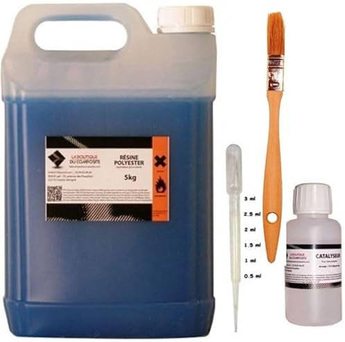 La Boutique du Composite - Résine polyester marine de stratification 5KG + 125g de catalyseur pour Bois, Métal, Porcelaine, Céramique - Baignoire - Sealant - Scellant