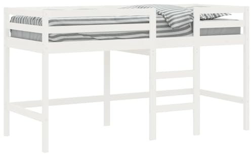 vidaXL Kinderhochbett, Hochbett mit Leiter Rausfallschutz, Spielbett Bett für Kinder ab 6 Jahren, Kinderbett Etagenbett Stockbett, Weiß 90x200cm Massivholz Kiefer
