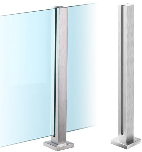 Cvter aus Edelstahl Glasgeländer pfosten mit Einsteckenden110cm – Schwerlastbereich Glasmontageklemme für Veranda, Stufen, Garten, Terrasse, Treppe, Silbernes