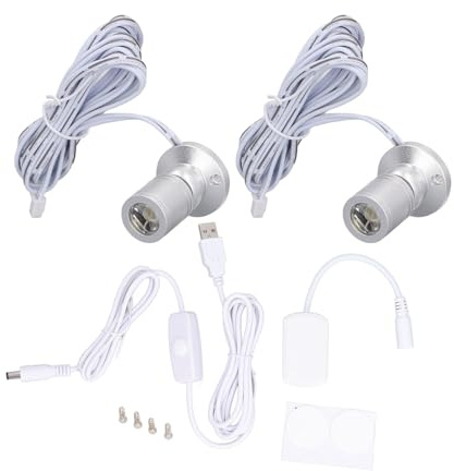 2 Stück Mini LED Strahler, Mini Spot Lichter mit Dimmer, Mini Spotlight Schmuck Schaufenster Display Beleuchtungskörper, Schrank dimmbare Wandleuchte für Display Schmuck (Warmes