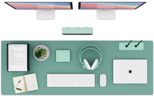 K KNODEL Tischunterlage, Schreibtischunterlage, PVC Tischunterlage, Laptop Tischunterlage, wasserdichte Schreibunterlage für Büro- oder Heimbereich, doppelseitig (Grün/Grau, 43cm x 120cm)