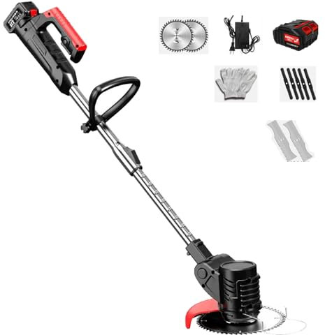 ZIXIAOS Tondeuse à Gazon sans Fil, Débroussailleuse sans Fil 3 en 1 avec Lames, 21 V 82800 Mah, Tondeuse à Gazon électrique Rechargeable 1880 W pour Jardin Et Cour,Two