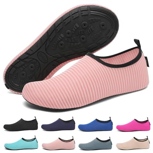 SAGUARO Badeschuhe Wasserschuhe Schwimmschuhe Aquaschuhe für Damen, Schnell Trocknend Strandschuhe Seeigel Neoprenschuhe für Wassersport mit Drainagelöcher Lachsrosa Gr.36/37