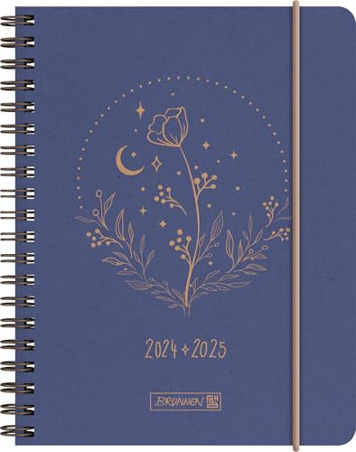 BRUNNEN Schülerkalender (2024/2025) „Moon Flower“, 2 Seiten = 1 Woche, A6, 208 Seiten, blau