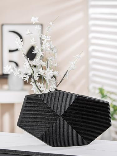 Casablanca Deko Vase schwarz geometrisch - Blumenvase modern Tischavase Kunstharz - Dekoration Wohnzimmer - Geschenk Geburtstagsgeschenk - Höhe 21,5 cm